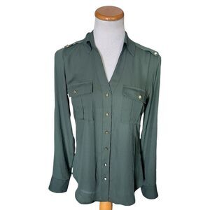Womens Express Semi-Sheer Spruce w Gold Hardware Button Down Blouse Shirt - Sz S